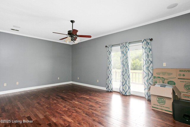 198 Mill Creek Ln, Bardstown, KY 40004 - spare room with a ceiling fan, ornamental molding, wood finished floors, and baseboards