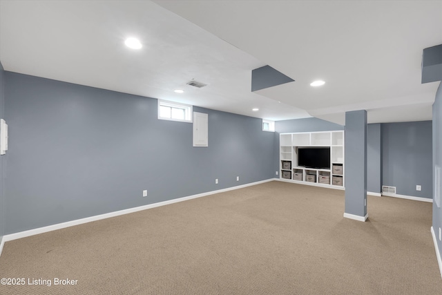 4313 Brownsboro Glen Rd, Louisville, KY 40241 - basement featuring carpet, recessed lighting, baseboards, and built in shelves