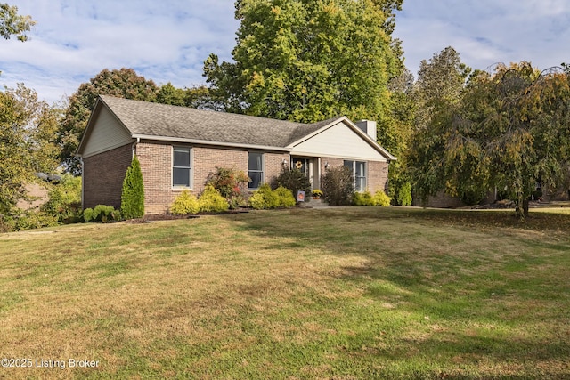 12123 Valley Dr, Goshen, KY 40026 - ranch-style house featuring brick siding, a front lawn, and roof with shingles