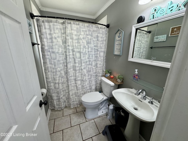 4919 Ferrer Way, Louisville, KY 40291 - full bathroom featuring ornamental molding, tile patterned flooring, toilet, a sink, and curtained shower