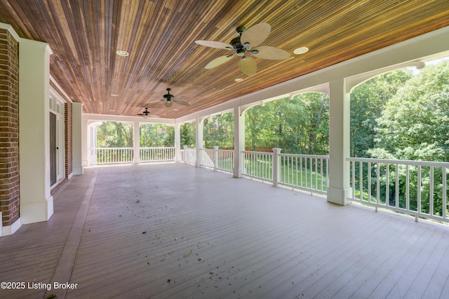5302 Olde Creek Way, Prospect, KY 40059 - wooden deck featuring ceiling fan and view of scattered trees