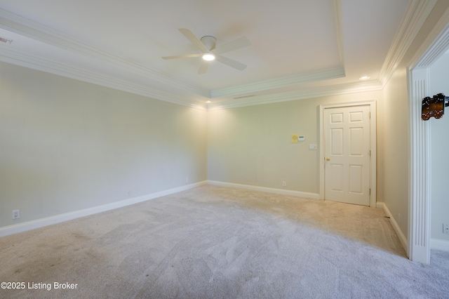 5302 Olde Creek Way, Prospect, KY 40059 - unfurnished room with ornamental molding, a ceiling fan, light colored carpet, a raised ceiling, and baseboards