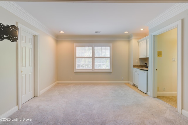 5302 Olde Creek Way, Prospect, KY 40059 - spare room featuring light carpet, ornamental molding, a sink, baseboards, and recessed lighting