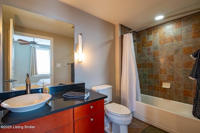 604 S 3rd St Unit 803, Louisville, KY 40202 - full bathroom featuring toilet, vanity, shower / bath combo, tile patterned flooring, and recessed lighting