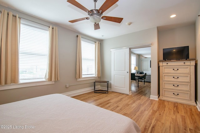 604 S 3rd St Unit 803, Louisville, KY 40202 - bedroom featuring light wood finished floors, baseboards, multiple windows, recessed lighting, and a ceiling fan