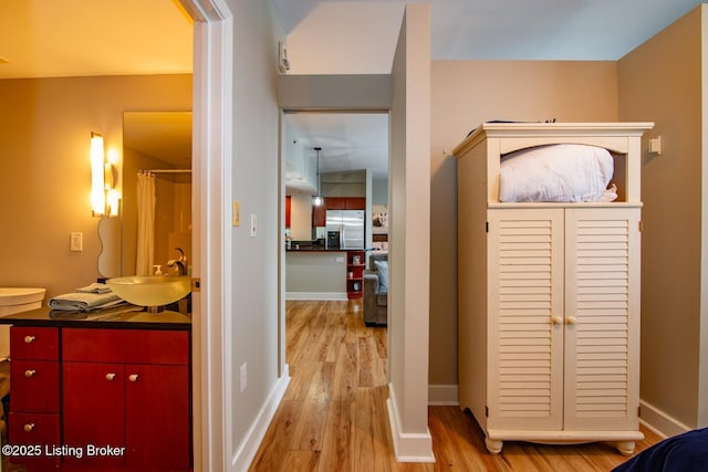 604 S 3rd St Unit 803, Louisville, KY 40202 - hallway with light wood-style floors, a sink, and baseboards