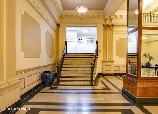 604 S 3rd St Unit 803, Louisville, KY 40202 - stairs featuring inlaid floor details and ornamental molding