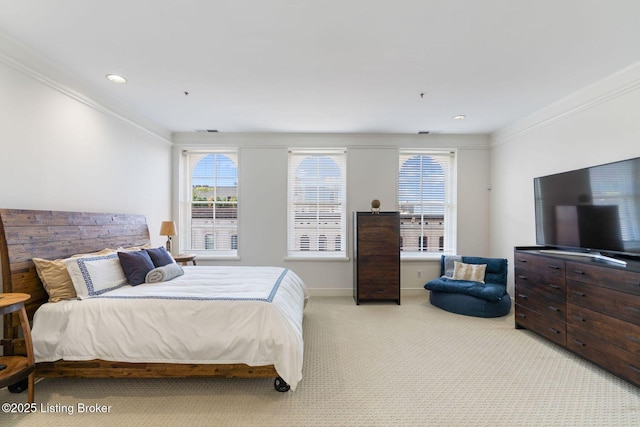 711 W Main St Unit T, Louisville, KY 40202 - bedroom featuring ornamental molding, carpet floors, recessed lighting, and baseboards