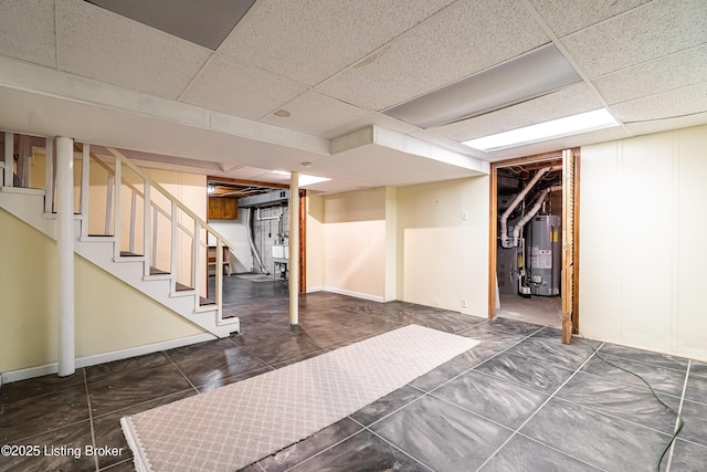 3920 Elfin Ave, Louisville, KY 40207 - finished basement featuring gas water heater, stairway, and a drop ceiling