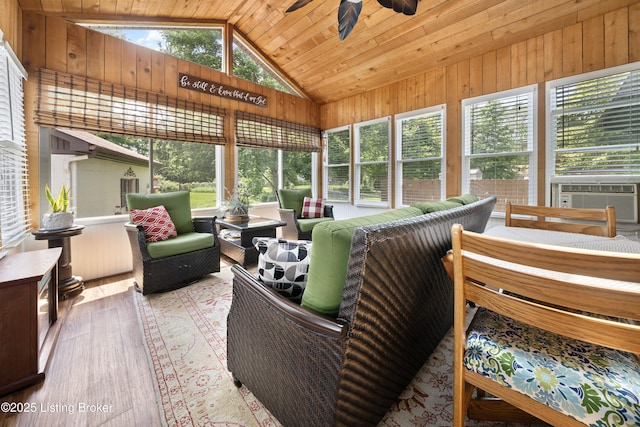 5506 Bamberrie Cross Rd, Louisville, KY 40214 - sunroom / solarium featuring outdoor lounge area, vaulted ceiling, cooling unit, and ceiling fan