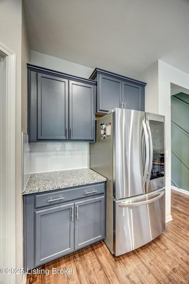 3928 Creek Meadow Dr, La Grange, KY 40031 - kitchen with smart refrigerator, gray cabinets, and light wood-style flooring