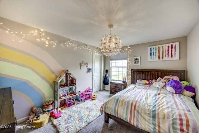 3928 Creek Meadow Dr, La Grange, KY 40031 - bedroom featuring carpet flooring, a chandelier, and baseboards