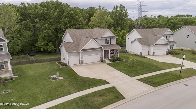 3928 Creek Meadow Dr, La Grange, KY 40031 - traditional-style house featuring driveway, a front lawn, roof with shingles, and an attached garage