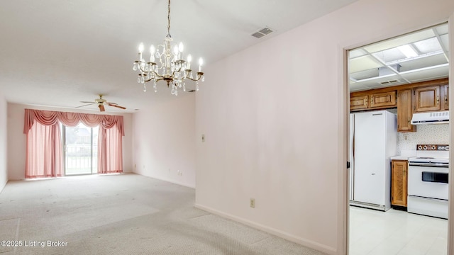 3030 Breckenridge Ln Unit 108, Louisville, KY 40220 - unfurnished dining area featuring a chandelier, a ceiling fan, baseboards, and light colored carpet