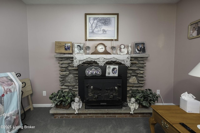 7407 Beahl Blvd, Louisville, KY 40258 - detailed view of a fireplace, carpet, and baseboards