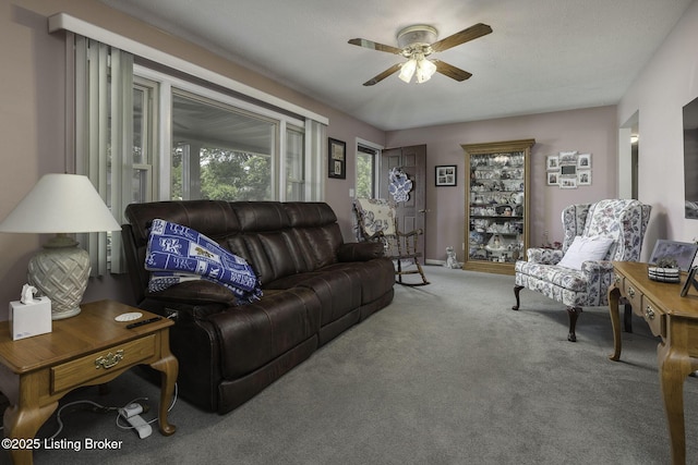 7407 Beahl Blvd, Louisville, KY 40258 - carpeted living room with a ceiling fan and baseboards