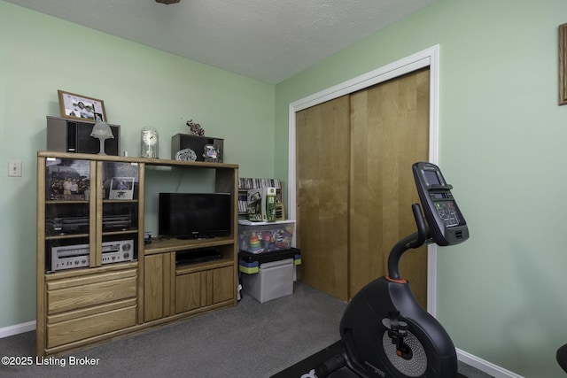 7407 Beahl Blvd, Louisville, KY 40258 - workout room featuring carpet, baseboards, and a textured ceiling