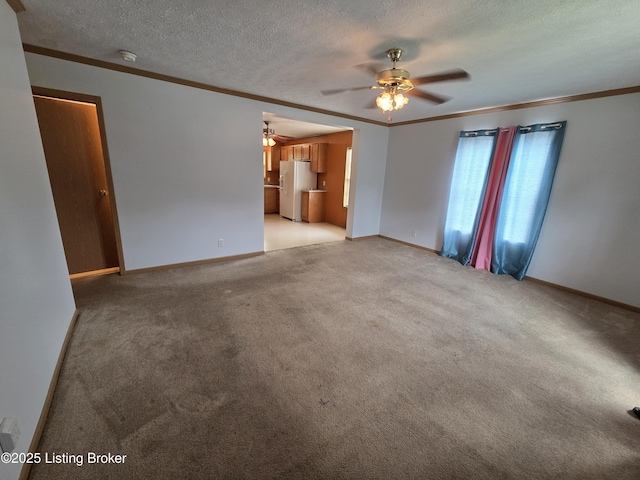 15008 Galston Blvd, Louisville, KY 40272 - carpeted empty room featuring ceiling fan, crown molding, a smoke detector, baseboards, and a textured ceiling