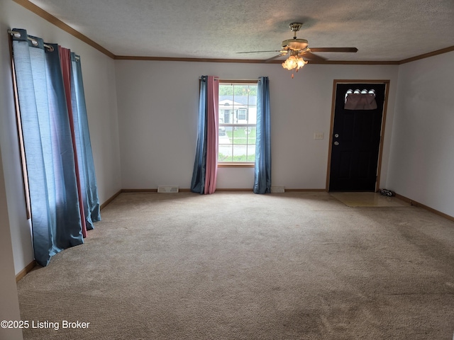 15008 Galston Blvd, Louisville, KY 40272 - unfurnished room with crown molding, a textured ceiling, carpet flooring, a ceiling fan, and baseboards
