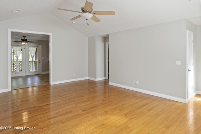 1020 Polley Dr, Bardstown, KY 40004 - empty room with ceiling fan, light wood finished floors, lofted ceiling, and baseboards