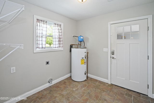 1020 Polley Dr, Bardstown, KY 40004 - washroom with water heater, hookup for an electric dryer, baseboards, and stone finish flooring