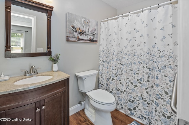 1020 Polley Dr, Bardstown, KY 40004 - bathroom with toilet, wood finished floors, vanity, and curtained shower