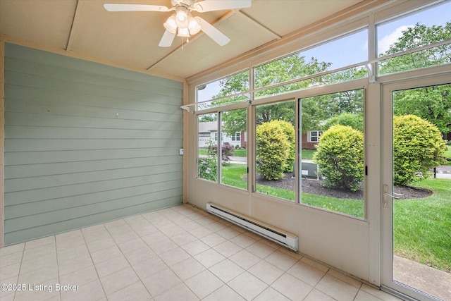 5010 Cotehele Pl, Louisville, KY 40241 - unfurnished sunroom with a baseboard heating unit, ceiling fan, and healthy amount of natural light