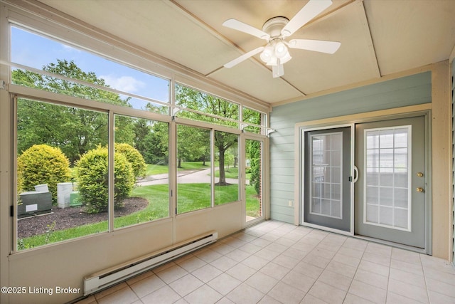 5010 Cotehele Pl, Louisville, KY 40241 - unfurnished sunroom with baseboard heating and a ceiling fan