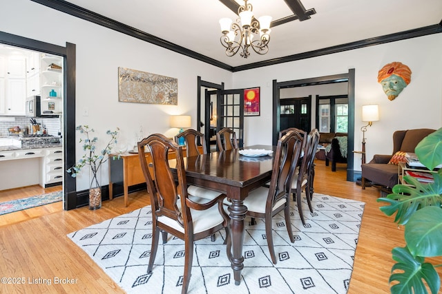2220 Alta Ave, Louisville, KY 40205 - dining area with light wood-style floors, ornamental molding, and a chandelier