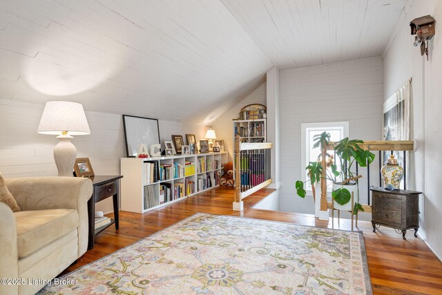 2220 Alta Ave, Louisville, KY 40205 - sitting room with hardwood / wood-style floors, lofted ceiling, and wooden ceiling