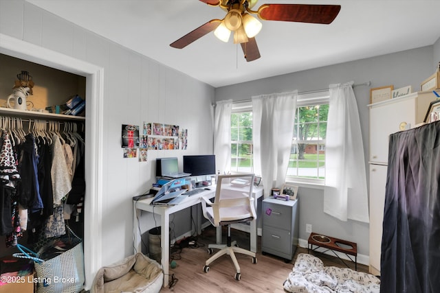 9926 Silverwood Ln, Louisville, KY 40272 - office area with ceiling fan and wood finished floors