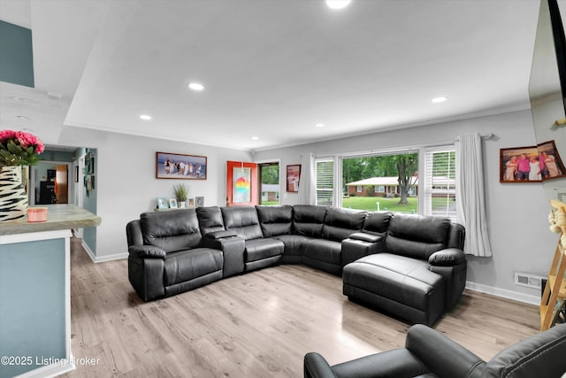 9926 Silverwood Ln, Louisville, KY 40272 - living area featuring crown molding, recessed lighting, light wood-type flooring, and baseboards