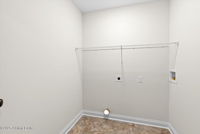 401 Sandy Cir, Elizabethtown, KY 42701 - clothes washing area featuring washer hookup, carpet floors, hookup for an electric dryer, and baseboards