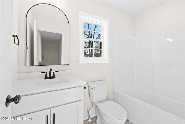 401 Sandy Cir, Elizabethtown, KY 42701 - bathroom with toilet, vanity, baseboards, and  shower combination