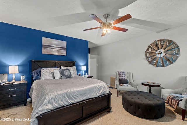 4308 Fence Pl, Louisville, KY 40241 - bedroom featuring light colored carpet, radiator heating unit, a ceiling fan, and a textured ceiling