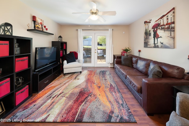 321 Lagrange Villa Dr, La Grange, KY 40031 - living area featuring french doors, wood finished floors, and ceiling fan