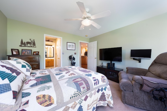 321 Lagrange Villa Dr, La Grange, KY 40031 - carpeted bedroom featuring ceiling fan and ensuite bath