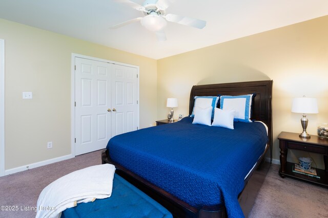 321 Lagrange Villa Dr, La Grange, KY 40031 - bedroom with carpet, baseboards, a closet, and a ceiling fan