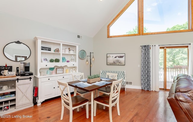 151 Pleasant Railway, Taylorsville, KY 40071 - dining space with high vaulted ceiling, light wood finished floors, and baseboards