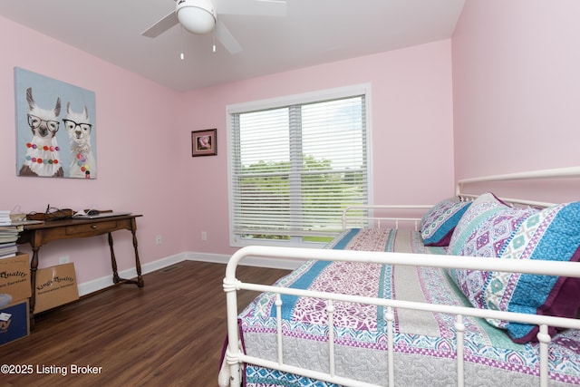 4701 Lost Valley Dr, Crestwood, KY 40014 - bedroom with dark wood-type flooring, baseboards, and ceiling fan
