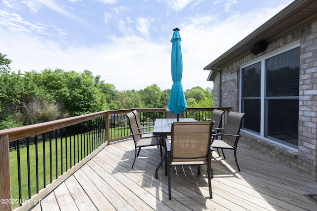 4701 Lost Valley Dr, Crestwood, KY 40014 - wooden terrace featuring outdoor dining area and a lawn