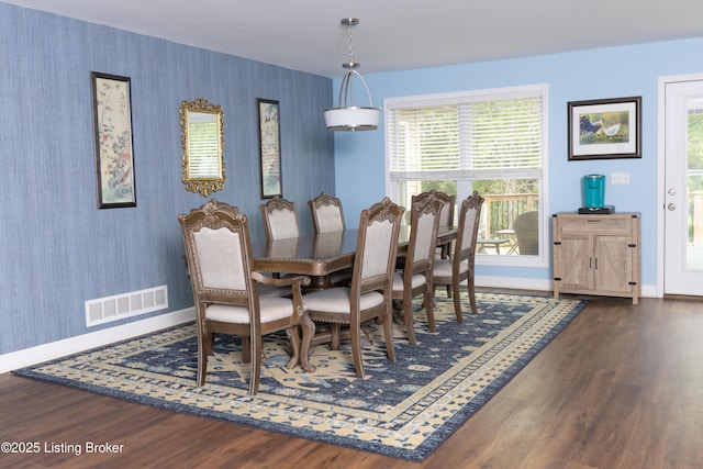 4701 Lost Valley Dr, Crestwood, KY 40014 - dining space featuring baseboards, wallpapered walls, and wood finished floors