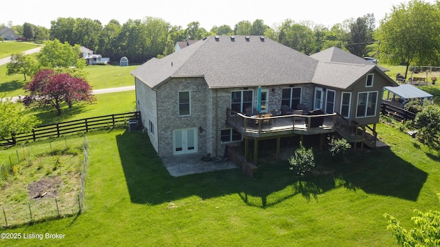 4701 Lost Valley Dr, Crestwood, KY 40014 - back of house featuring a deck, french doors, brick siding, central AC unit, and roof with shingles