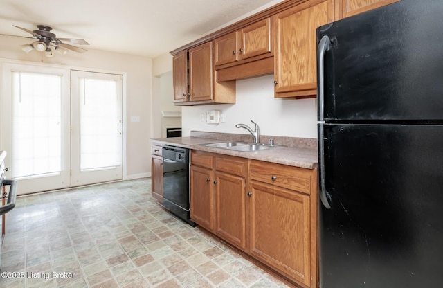 11330 Ridge Lake Dr, Louisville, KY 40272 - kitchen featuring black appliances, a sink, ceiling fan, and healthy amount of natural light