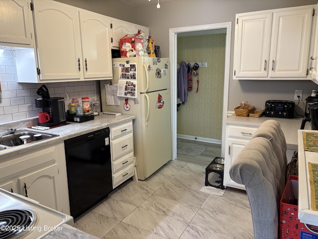 314 El Conquistador Pl, Louisville, KY 40220 - kitchen featuring dishwasher, freestanding refrigerator, light marble finish flooring, white cabinets, and light countertops