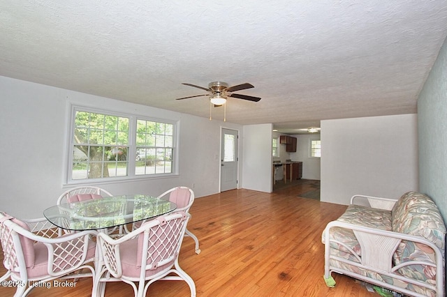 485 Hazzard St, Scottsburg, IN 47170 - dining space featuring wood finished floors, ceiling fan, and a textured ceiling