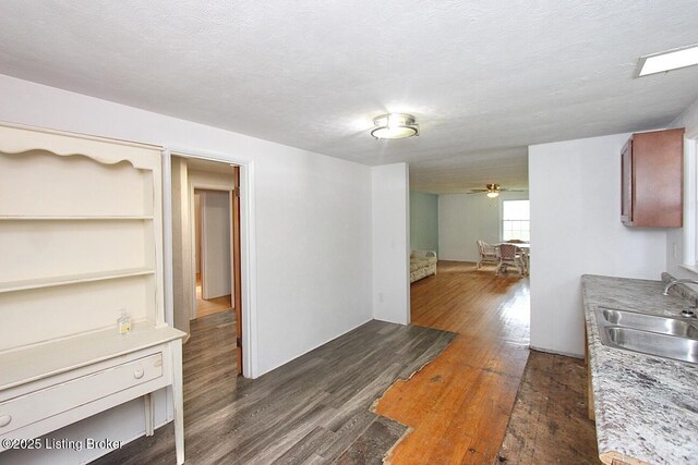 485 Hazzard St, Scottsburg, IN 47170 - dining space featuring dark wood-type flooring, ceiling fan, and a textured ceiling