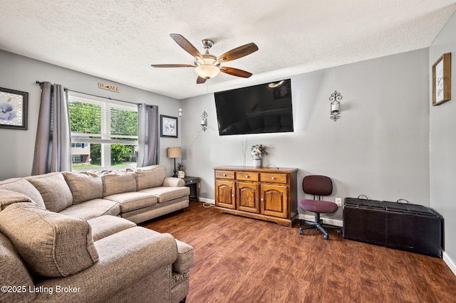 5202 Baywood Dr, Louisville, KY 40241 - living area featuring a ceiling fan, a textured ceiling, wood finished floors, and baseboards