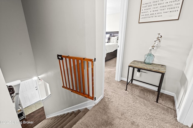 1130 Cherry Hollow Rd, La Grange, KY 40031 - hall featuring carpet floors, baseboards, and an upstairs landing