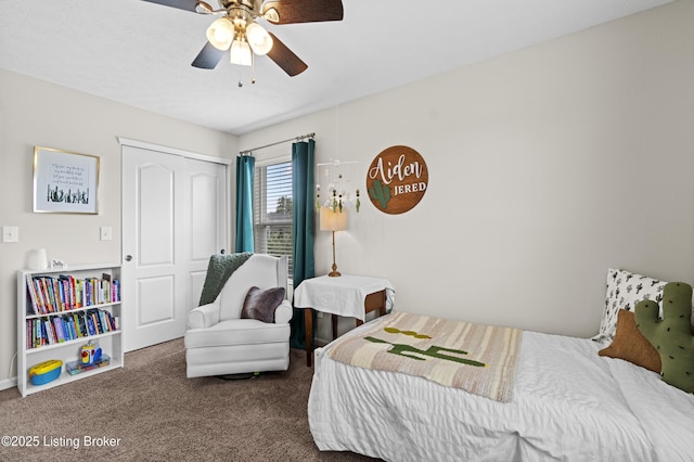 1130 Cherry Hollow Rd, La Grange, KY 40031 - bedroom featuring carpet flooring, a ceiling fan, and a closet